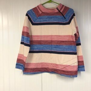Talbots Striped Long Sleeve Sweatshirt in Red and Blue Large Mock Neck